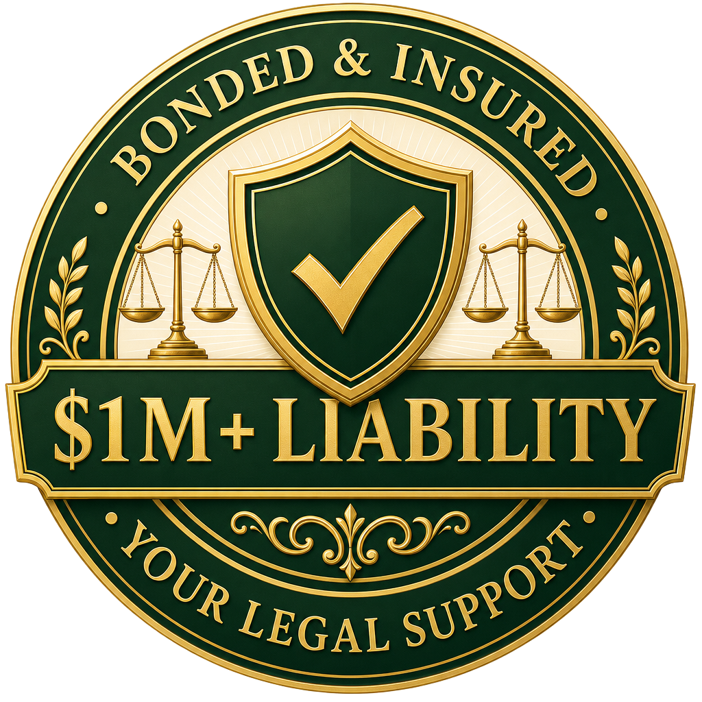 Bonded and Insured $1M+ Liability badge